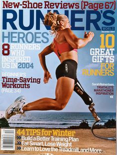 a woman running on the cover of a magazine