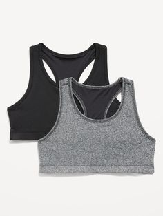 Online exclusive! Scoop neck and racerback nape.  Mesh trim at center back for added breathability.  Banded hem for added support and a secure fit.  Go-Dry moisture-wicking technology keeps her dry & comfortable.  Smooth, breathable jersey with four-way stretch for a full range of motion.  Perfect for track & field, b-ball practice or that Saturday soccer game…Goal! ?? ⚽ ??‍♀‍ Fitted through body.  Sports bra hits just below ribcage. machine wash according to the care instruction label  . Best H Athletic Fit Racerback Sports Bra With Moisture-wicking, Go-dry Athletic Fit Racerback Sports Bra, Sweat Resistant Racerback Tops For Light Sports, Racerback Top With Medium Support For Sports Events, Gray Racerback Sports Bra For Light Sports, Sports Racerback Tops With Built-in Padding, Sports Tops With Built-in Padding And Racerback, Racerback Sports Bra For Light Sports With Go-dry Technology, Racerback Sports Bra With Go-dry For Sports Season