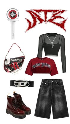 #straykids #skz #outfit #ate #bangchan #leeknow #changbin #hyunjin #hanjisung #felix #seungmin #i_n #fashion Stray Kid Outfit Concert, Red And Black Outfits Concert, Straykids Outfit Concert, Skz Dominate Tour Outfits, Kpop Style Inspired Outfits