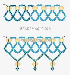 the beading pattern is shown in blue and yellow, as well as an image of beads