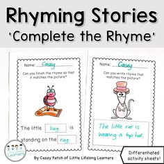 the rhyming stories complete the rhyme worksheet with pictures and text