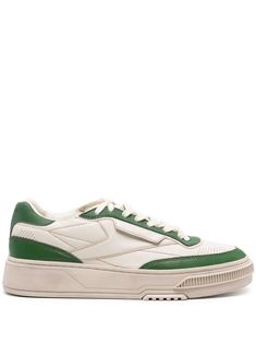 light beige/dark green lambskin smooth grain logo-embossed tongue logo patch to the side contrasting branded heel counter front lace-up fastening round toe branded leather insole flat rubber sole Casual Green Sneakers With Embossed Logo, Green Leather Sneakers With Embossed Logo, Classic Green Sneakers With Textured Sole, Reebok Club C, Balenciaga Track, Club C, Office Bag, Balenciaga Triple S, Athletic Sneakers