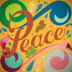 the word peace painted on paper with colorful swirls