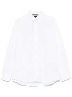 white cotton canvas button-down collar front button fastening long sleeves buttoned cuffs curved hem Tommy Hilfiger Long Sleeve Shirt For Work, White Cotton Dress Shirt For Work, Classic Tommy Hilfiger Shirt For Work, White Business Shirt For Fall, White Classic Dress Shirt For Spring, Classic White Dress Shirt For Spring, Tommy Hilfiger Classic Shirt For Work, White Dress Shirt With Button Closure For Fall, White Shirt For Business Casual In Fall