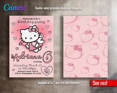 a pink hello kitty birthday card with hearts