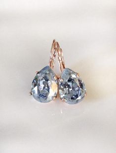 Dusty blue wedding Swarovski crystal teardrop earrings | Etsy Wedding Jewelry Blue, Blue Earrings Wedding, Blue Bridal Earrings, Something Blue Bridal, Crystal Teardrop Earrings, Blue Crystal Earrings, Special Occasion Jewelry, Earrings Bridesmaid, Blue Bridal