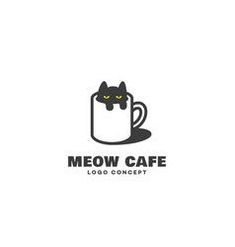 the logo for meow cafe looks like it is holding a mug with yellow eyes