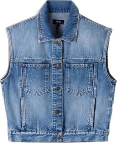 Trendy Blue Denim Vest For Workwear, Blue Denim Work Vest, Blue Denim Workwear Vest, Blue Denim Vest For Fall, Blue Denim Vest For Workwear In Spring, Blue Denim Vest For Spring Workwear, Trendy Denim Vest For Layering, Trendy Spring Denim Vest For Layering, Blue Denim Vest For Workwear In Fall