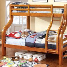 Solpine CM-BK618 Oak Transitional Twin/Full Bunk Bed By Furniture Of America - sofafair.com Twin Full Bunk Bed, Futon Bunk Bed, Bunk Bed Plans, Solid Wood Bunk Beds, Trundle Mattress, Twin Over Full Bunk Bed, Full Bunk Bed, Wooden Bunk Beds, Wood Bunk Beds