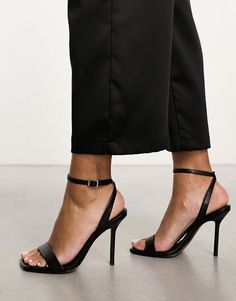 Shoes by ASOS DESIGN Dancefloor approved Adjustable ankle strap Open toe High point heel Bridesmaid Heels, Simple Black Heels, Rodeo Chic, Eid Outfits, Midi Pencil Dress, Summer Heels, Black Strappy Heels, Leggings Sale