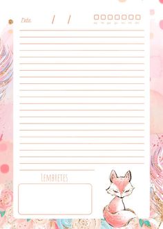 a pink and gold station paper with a fox on it