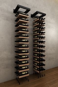 the wine rack is made out of wooden planks