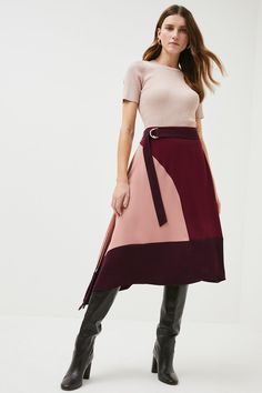 Colorblock Soft Midi Skirt Skirt Collection, Unique Skirts, Color Block Skirt, Summer Soft, Ring Belt, Jersey Skirt, Colour Blocking, Winter Skirt, Skirts For Women