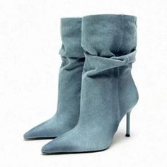 Mid-Shaft Denim Ankle Boots Ankle Boots In Denim Fabric. Pointed Toe. Heel Height: 3.9 Inches (10 Cm) Zara Chunky Boots, Womens White Boots, Zara Ankle Boots, Metallic Ankle Boots, Blue Ankle Boots, Pointed Boots, Buckle Loafers, Zara Boots, Lug Sole Boots