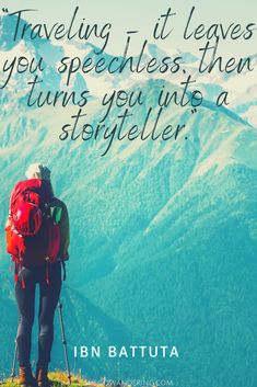 a person with a backpack standing on top of a mountain looking at the mountains and sky