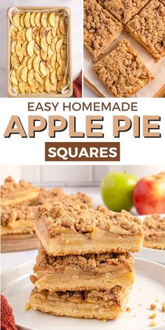 homemade apple pie squares are stacked on top of each other and ready to be eaten