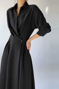 Elegant Shirt Dress, Shirt Dress Long Sleeve, Casual Elegant Style, Shirt Dress Long, Fashion Outerwear, Elegant Casual, Vestidos Vintage, Long Shirt Dress, Moda Vintage