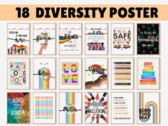 "THIS LSTING IS A DIGITAL PRODUCT, NO PHYSICAL ITEM WILL BE SHIP Celebrate and promote diversity and inclusion in your workplace or community with our Set of 18 Diversity and Inclusion Digital Posters. These posters serve as a visual reminder of the importance of embracing differences and promoting equality for all. Featuring eye-catching graphics and powerful quotes, these posters are sure to inspire and educate those around you. They are ideal for use in offices, schools, community centers, an Safe Space Sign, School Counselor Posters, Social Worker Office Decor, Counselor Posters, Social Workers Office, Counselor Office Decor, Diversity Poster, School Counselor Office Decor, Counselors Office Decor