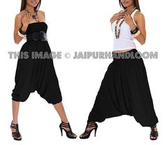 Black Women harem pants, aladdin trousers Cotton Harem Pants, Tunics With Leggings, Loose Fitting Pants, Skirts Long, Harem Pant, Black Yoga Pants, Indian Crafts, Simple Top, Strapless Jumpsuit