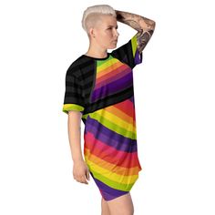 🌈This Women's T-Shirt Dress/Pajama Nightgown with a Colorful Rainbow Striped Design is the swiss knife of all dresses--it'll look great almost anywhere. Dress it up with a jacket or give it a more casual vibe with a pair of sneakers. Wear it as a sleep nightie tee, comfy loungewear or even as a part of your street style outfit--the options are endless. The comfortable oversize fit proves that comfy can also be stylish! * Made from 96% polyester, 4% spandex * Smooth and stretchy fabric * Fabric Comfy Sleepwear, Swiss Knife, Womens T Shirt Dress, Striped Dresses, Women's Loungewear, Colorful Rainbow, Womens Loungewear, Street Style Outfit, Stretchy Fabric