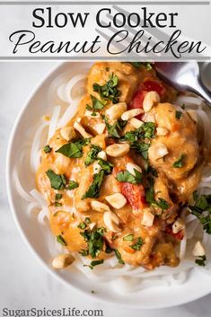 this slow cooker peanut chicken is an easy and delicious dinner that's ready in less than 30 minutes