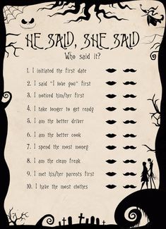 an old fashioned halloween poster with the words he said she said