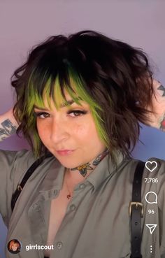 Short Hair Pop Of Color, Red Highlights Pixie Haircut, Dip Dyed Bangs, Shag Haircut Vivid Color, Color Block Ideas Hair, Easy To Manage Short Hair For Women, Peekaboo Bangs Short Hair, Short Hair Inspo Color