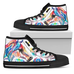 Lightweight construction with breathable mesh fabric provides a comfortable and flawless fit. Colorful Butterflies Art, Womens High Top Shoes, Bright Boho, Watercolor Horse, Colorful Butterfly, Draw Art, Black High Tops, Horse Coloring, Colorful Butterflies