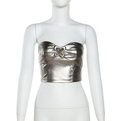 Style: vintage, sexy Fit: Slim Fabric: Polyester Pattern: Solid Element: Cutout Top Length: Crop Neckline: Sweetheart Product Type: Tube Top Main Composition: Polyester Cutout Top, Backless Top, Cut Out Top, Tube Top, Style Vintage, Composition, Silver, Fabric, Pattern