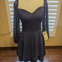 Dark Blue, Top Half Is All Lace, New With Tags Dark Blue Top, Junior Dresses, Blue Top, Sweetheart Neckline, Perfect Dress, Dark Blue, Color Blue, Tags, Lace