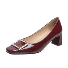 Elegant Block Heels With Rectangular Buckle For Formal Occasions, Chic Heels With Block Heel And Metal Pin Buckle, Chic Heels With Metal Pin Buckle And Block Heel, Elegant Office Heels With Rectangular Buckle, Chic Heels With Metal Pin Buckle For Office, Elegant Office Heels With Metal Pin Buckle, Square High Heels, Dress Shoes Women, High Heel Dress Shoes