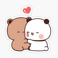 a couple of bears hugging each other with a heart in the background sticker on a white