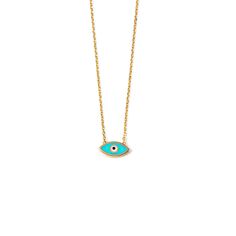 "14K Gold Enamel Evil Eye Necklace, Tiny Eye Necklace, Minimal Necklace, Good Luck Necklace 𝐏𝐑𝐎𝐃𝐔𝐂𝐓 𝐃𝐄𝐓𝐀𝐈𝐋𝐒 Made of 14K yellow gold and enamel Kt: k14 eye: 1 cm - 0.39 inches length: 40 cm - 15.7\" weight: 1.2gr The symbol and superstition of the evil eye is one of the strongest symbolic images in the world. The earliest known evidence for belief in the evil eye goes back to ancient Greece and Rome. t is suppose to wear off evil to anyone who wears it and various cultures believe i Yellow Gold Enamel Round Pendant Charm Necklace, Gold Enamel Necklace With Delicate Chain, Yellow Gold Enamel Necklace For Gift, Dainty Yellow Gold Enamel Necklace, Luck Necklace, Turquoise Eyes, Good Luck Necklace, Minimal Necklace, Solid Gold Necklace