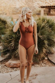 Burnt Orange One-Piece Swimsuit | Geode Swimwear Burnt Orange Swimsuit, One-piece Tie Waist Swimwear For Beach, One-piece Swimwear With Tie Waist For Beachwear, One-piece Tie Waist Swimwear For Beach Season, One-piece Swimwear With Tie Waist For Beach Season, Knotted Swimwear For Pool In Summer, One-piece Swimwear With Tie Waist, Summer Swimwear With Tie Waist, Knotted Swimwear For Pool Beachwear