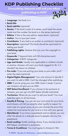 a list with the words kdp pushing checklist written in black and white