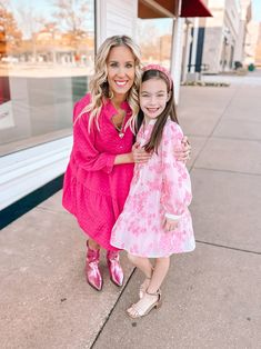 Recently I had the pleasure of having my sweet girl join me to share some mommy and me Valentine’s Day outfits. I LOVE when work means we get to do something together. She is such a joy and always makes this kind of thing so much fun! I am sharing the photos for my pink dress and her floral dress below. You can see the other two looks on our reel. Everything is from Shop the Mint and Shop the Mint girls.