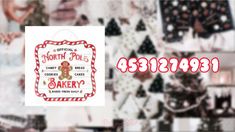 an advertisement for the north pole bakery, which has been decorated with christmas trees and gingerbreads