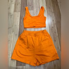 Orange H&M Sweat Set Top Has Tag Bottom Doesn’t But Never Worn Top Is Size Small Bottom Is Xs Basic Summer Crop Top For Loungewear, H&m Tops For Summer Loungewear, H&m Summer Loungewear Tops, H&m Sleeveless Crop Top For Summer, H&m Casual Summer Crop Top, H&m Sleeveless Summer Crop Top, H&m Cotton Casual Crop Top, H&m Casual Cotton Crop Top, Casual Sleeveless Crop Top From H&m