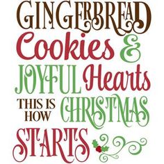 a christmas card with the words gingerbread cookies and joyful hearts