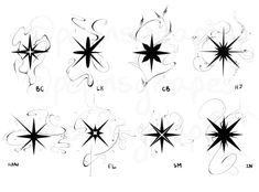 the star tattoo design is shown in black and white, with different designs on it