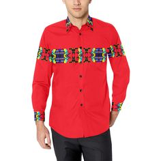 Red Blanket Strip II-1 Men's All Over Print Casual Dress Shirt (Model T61) Men's Dress Shirt (T61) e-joyer Fitted Red Button-up Dress Shirt, Fitted Dress Shirt With Casual Collar For Work, Semi-formal Collared Shirt With Cuffed Sleeves, Red Formal Dress Shirt For Spring, Red Collared Dress Shirt With Button Closure, Collared Dress Shirt With Placket For Fall, Fall Collared Dress Shirt With Placket, Fitted Red Dress Shirt With Spread Collar, Red Fitted Dress Shirt With Spread Collar