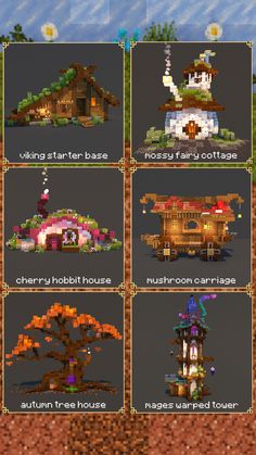 the different types of houses and trees in minecraft, with instructions to make them look like