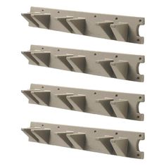 three gray shelfs with brackets on each side and one in the middle, against a white background