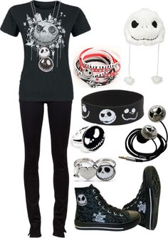 "Jack Skellington, bitches!!" by bvb3666 ❤ liked on Polyvore Scene Ideas, Emo Clothes, Goth Clothes, Gothic Clothes, Cute Emo, Halloween Nail, Cooler Look