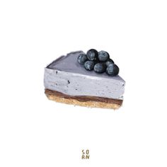 a piece of cake with blueberries on top is shown in this illustration, and it appears to be made from scratch