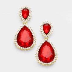 Red Crystal Rhinestone Teardrop Evening Earrings Wedding Hoop, Evening Earrings, Silver Crystal Earrings, Crystal Teardrop Earrings, Citrine Jewelry, Earrings Handmade Dangle, Red Jewelry, Gemstones Jewelry, Rainbow Earrings