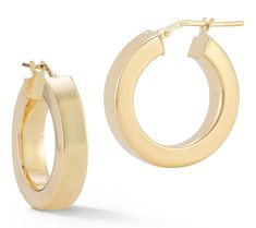 Totally timeless! These classic round hoops can't miss with dressy and casual outfits alike. From the Italian Jewelry Collection. Chic Polished Round Hoop Earrings, Chic Polished Finish Round Hoop Earrings, Timeless Small Hoop Earrings For Formal Occasions, Formal Small Hoop Earrings, Chic Hoop Huggie Earrings For Formal Occasions, Timeless Formal Hoop Huggie Earrings, Chic Huggie Hoop Earrings For Formal Events, Timeless Formal Huggie Hoop Earrings, Chic Huggie Earrings For Formal Occasions