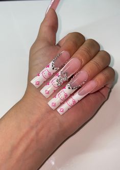 Fitness Barbie, Hello Kit, Her Nails, Dope Nail Designs, Hello Kitty Nails, Acrylic Nails Coffin Pink, Unique Acrylic Nails, Long Square Acrylic Nails, Bling Acrylic Nails