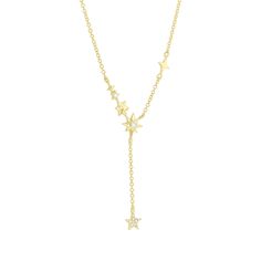 Indulge in luxury with this elegant Starlet Diamond Drop Necklace. Crafted from 14 karat gold and featuring 1/15 carat total weight of round brilliant diamonds, this lariat-style necklace with its distinctive star design will make you feel like a star. Luxury Star-shaped Elegant Necklace, Luxury Delicate Yellow Gold Drop Necklace, Luxury Diamond Drop Necklace In Yellow Gold, Realistic Wishlist, Lariat Style Necklace, Diamond Drop Necklace, Star Design, Diamond Drops, Top Gifts