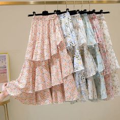 Hot Sale Floral Skirt Women New Summer 2022 Sweet Ruffled A-line Chiffon Long Skirt Woman Korean Midi Skirt Y2k, Long Chiffon Skirt, Vintage Trends, Skirt Y2k, Stylish Skirts, Dress Cake, Long Skirts For Women, Long Maxi Skirts, Chiffon Skirt